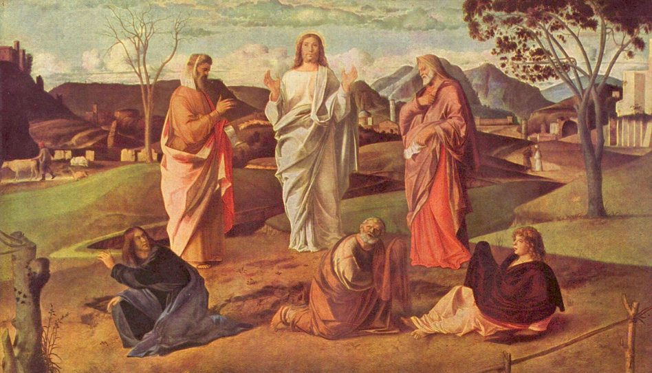Jesucristo siendo transfigurado junto a Pedro, Santiago y Juan