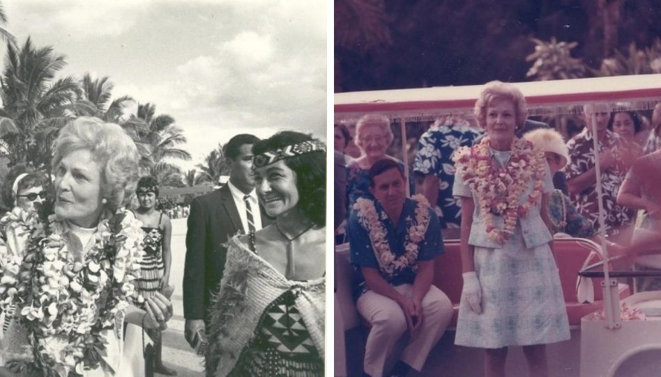 Pat Nixon visitando a el Centro Cultural Polinesio