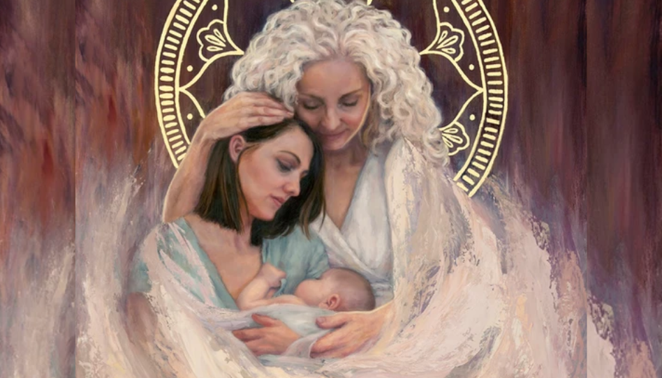 madre celestial abrazando a una madre soltera